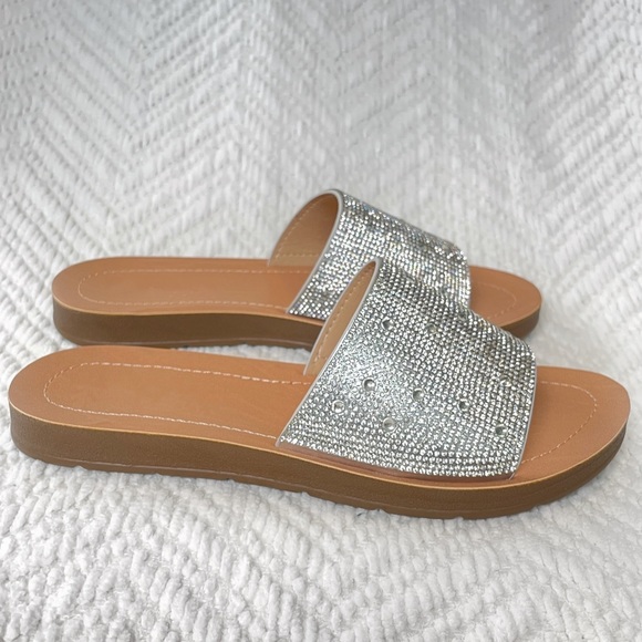 Silver Rhinestone Band Slip On Sandal - Picture 8 of 9